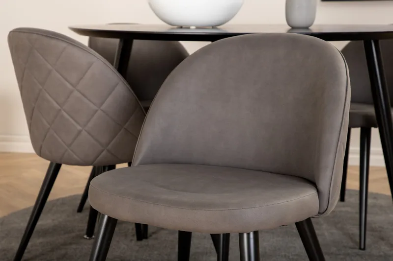Dipp Spisegruppe 115 cm Rund med 4 Velvet-stoler - Svart - Møbler - Bord - Spisegruppe