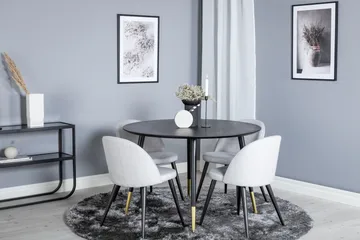 Dipp Spisegruppe 115 cm Rund med 4 Velvet Stoler - Svart - Møbler - Bord - Spisegruppe