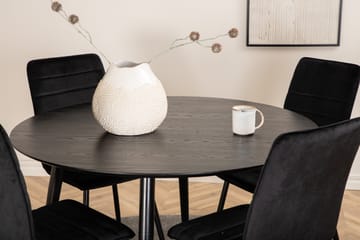 Dipp Spisegruppe 115 cm Rund med 4 Windu Lyx Stoler - Sort - Møbler - Bord - Spisegruppe