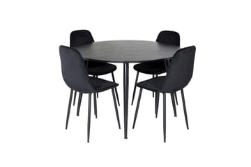 Dipp Spisegruppe 115 cm Rund med 4 Polar Stoler - Sort - Møbler - Bord - Spisegruppe