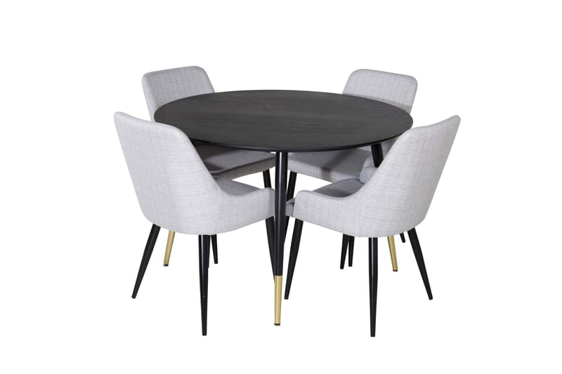 Dipp Spisegruppe 115 cm Rund med 4 Plaza Stoler, Sort/Guld