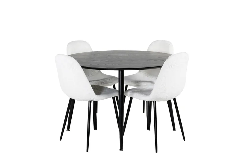Dipp Spisegruppe 115 cm Rund med 4 Polar Stoler, Sort