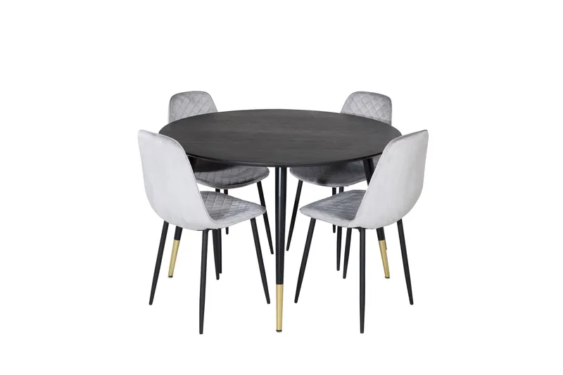 Dipp Spisegruppe 115 cm Rund med 4 Polar Stoler, Sort/Guld