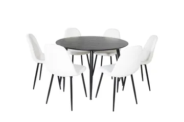 Dipp Spisegruppe 115 cm Rund med 6 Polar Stoler - Sort - Møbler - Bord - Spisegruppe