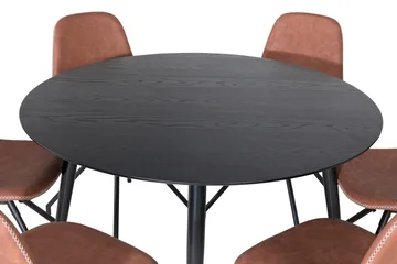 Dipp Spisegruppe 115 cm Rund med 6 Polar Stoler - Sort - Møbler - Bord - Spisegruppe