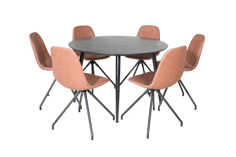Dipp Spisegruppe 115 cm Rund med 6 Polar Stoler, Sort