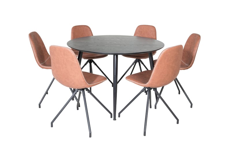 Dipp Spisegruppe 115 cm Rund med 6 Polar Stoler, Sort