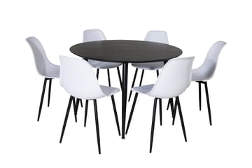 Dipp Spisegruppe 115 cm Rund med 6 Polar Stoler - Sort - Møbler - Bord - Spisegruppe