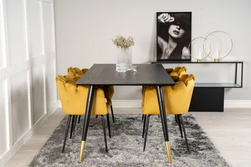 Dipp Spisegruppe 180 cm Rektangulær med 4 Limhamn Stoler - Sort/Guld - Møbler - Bord - Spisegruppe