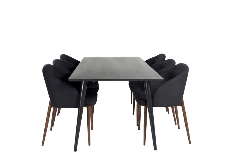 Dipp Spisegruppe 180 cm Rektangulær med 6 Arch Stoler, Sort