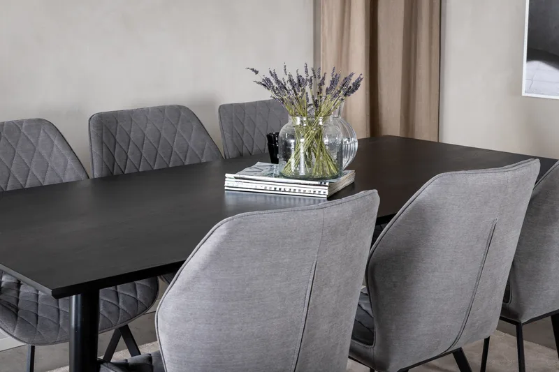 Dipp Spisegruppe 180 cm Rektangulær med 6 Gemma Stoler - Sort - Møbler - Bord - Spisegruppe