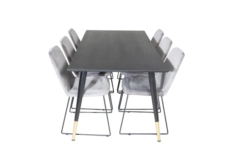 Dipp Spisegruppe 180 cm Rektangulær med 6 Muce Stoler, Sort/Guld