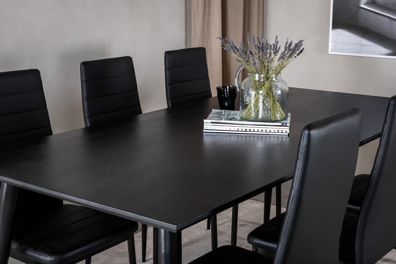 Dipp Spisegruppe 180 cm Rektangulær med 6 Slim Stoler - Sort - Møbler - Bord - Spisegruppe