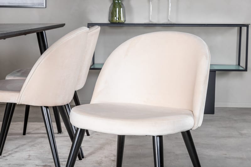Dipp Spisegruppe 180 cm Rektangulær med 6 Velvet Stoler - Beige - Møbler - Bord - Spisegruppe