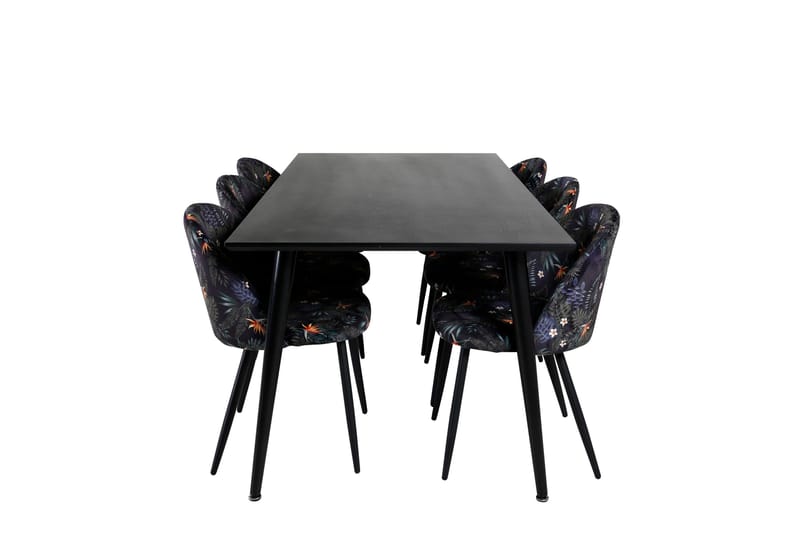 Dipp Spisegruppe 180 cm Rektangulær med 6 Velvet Stoler, Sort