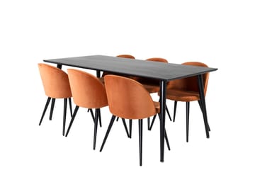 Dipp Spisegruppe 180 cm Rektangulær med 6 Velvet Stoler - Sort - Møbler - Bord - Spisegruppe