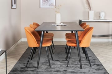 Dipp Spisegruppe 180 cm Rektangulær med 6 Velvet Stoler - Sort - Møbler - Bord - Spisegruppe