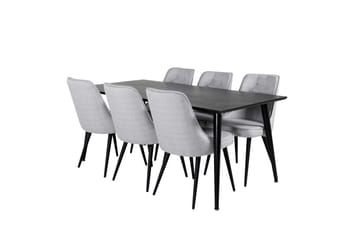 Dipp Spisegruppe 180 cm Rektangulær med 6 Velvet Stoler - Sort - Møbler - Bord - Spisegruppe
