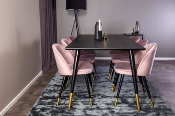 Dipp Spisegruppe 180 cm Rektangulær med 6 Velvet Stoler - Sort/Guld - Møbler - Bord - Spisegruppe