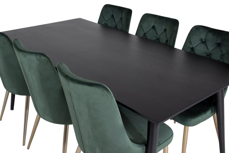 Dipp Spisegruppe 180 cm Rektangulær med 6 Velvet Stoler - Sort/Guld - Møbler - Bord - Spisegruppe