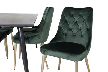Dipp Spisegruppe 180 cm Rektangulær med 6 Velvet Stoler - Sort/Guld - Møbler - Bord - Spisegruppe