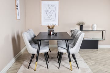 Dipp Spisegruppe 180 cm Rektangulær med 6 Velvet Stoler - Sort/Guld - Møbler - Bord - Spisegruppe