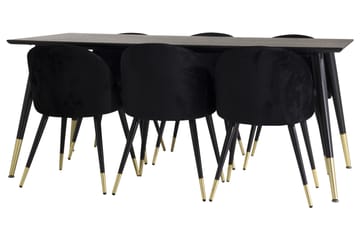 Dipp Spisegruppe 180 cm Rektangulær med 6 Velvet Stoler