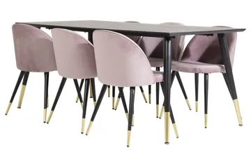 Dipp Spisegruppe 180 cm Rektangulær med 6 Velvet Stoler - Sort/Guld - Møbler - Bord - Spisegruppe