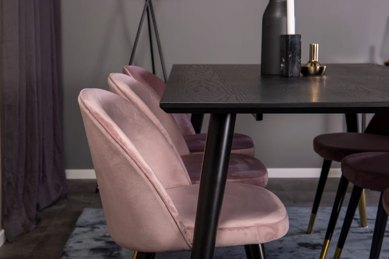 Dipp Spisegruppe 180 cm Rektangulær med 6 Velvet Stoler - Sort/Guld - Møbler - Bord - Spisegruppe