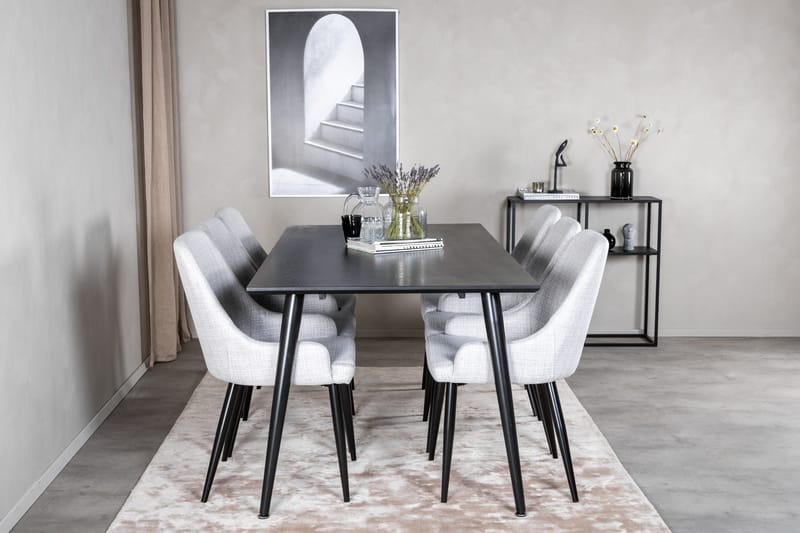 Dipp Spisegruppe 180 cm Rektangulær med 6 Plaza Stoler - Sort - Møbler - Bord - Spisegruppe