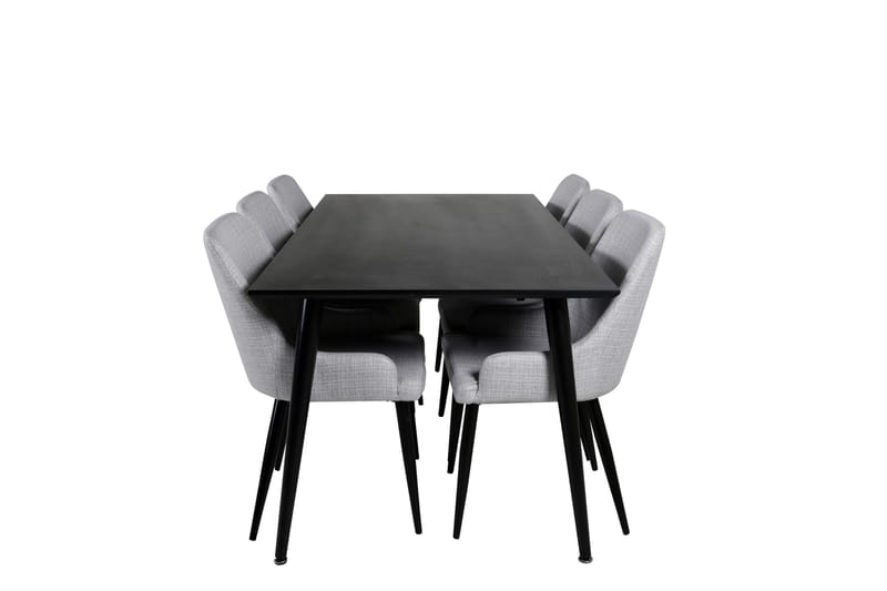 Dipp Spisegruppe 180 cm Rektangulær med 6 Plaza Stoler, Sort