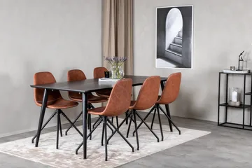 Dipp Spisegruppe 180 cm Rektangulær med 6 Polar Stoler - Sort - Møbler - Bord - Spisegruppe