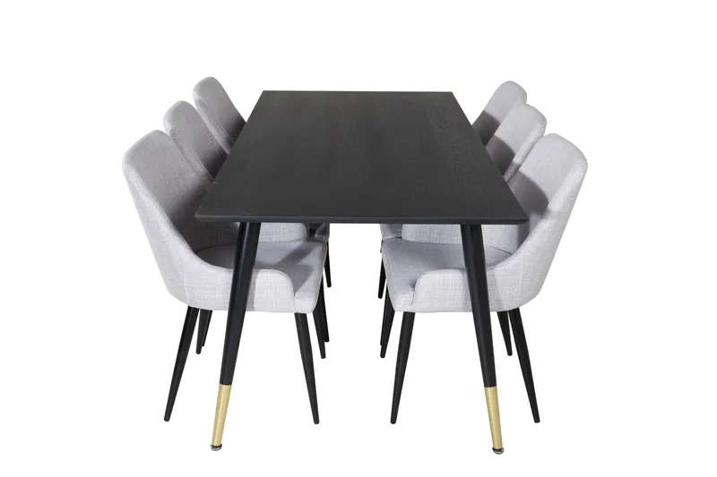 Dipp Spisegruppe 180 cm Rektangulær med 6 Plaza Stoler, Sort/Guld