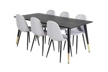 Dipp Spisegruppe 180 cm Rektangulær med 6 Polar Stoler - Sort/Guld - Møbler - Bord - Spisegruppe