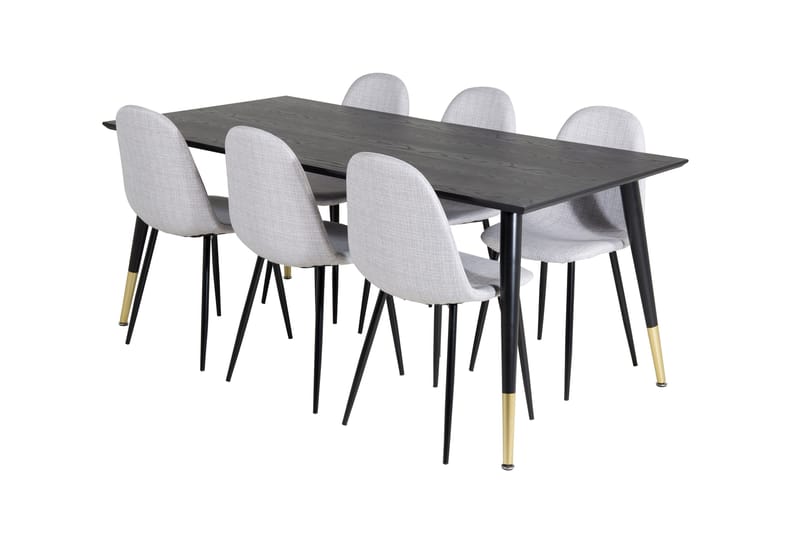 Dipp Spisegruppe 180 cm Rektangulær med 6 Polar Stoler - Sort/Guld - Møbler - Bord - Spisegruppe