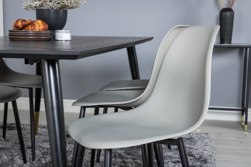 Dipp Spisegruppe 180 cm Rektangulær med 6 Polar Stoler - Sort/Guld - Møbler - Bord - Spisegruppe