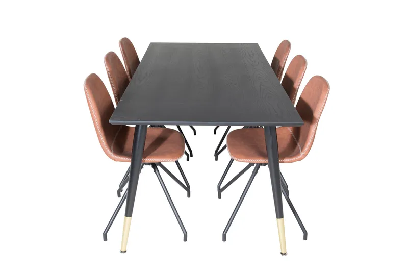 Dipp Spisegruppe 180 cm Rektangulær med 6 Polar Stoler, Sort