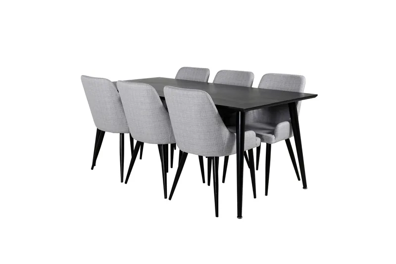 Dipp Spisegruppe 180 cm Rektangulær med 6 Plaza Stoler - Sort - Møbler - Bord - Spisegruppe