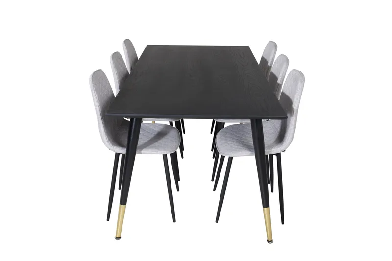 Dipp Spisegruppe 180 cm Rektangulær med 6 Polar Stoler, Sort/Guld