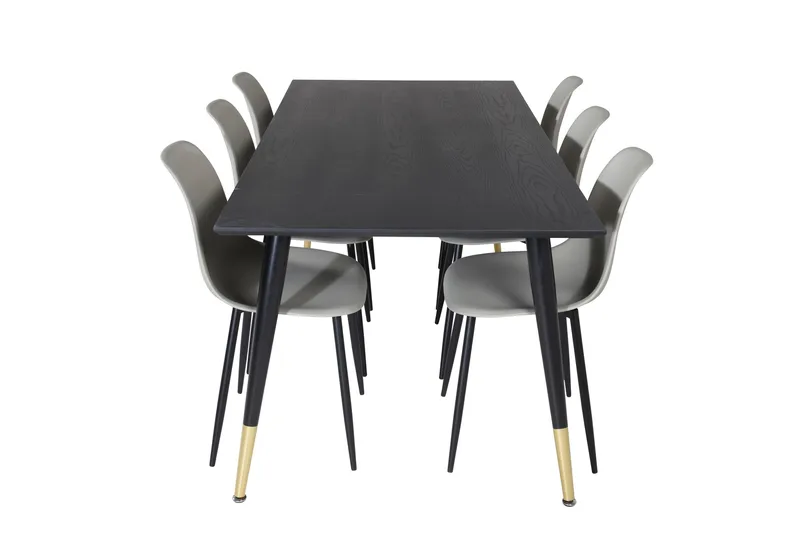 Dipp Spisegruppe 180 cm Rektangulær med 6 Polar Stoler, Sort/Guld