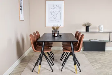Dipp Spisegruppe 180 cm Rektangulær med 6 Polar Stoler - Sort - Møbler - Bord - Spisegruppe