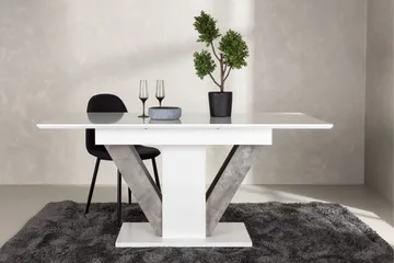Disa Uttrekkbart Rektangulært Spisebord 120–160 cm med Betonglook - Hvit - Møbler - Bord - Spisebord & kjøkkenbord
