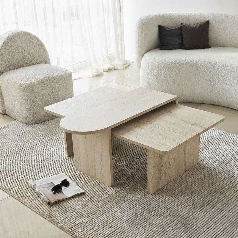 Djarhint Sofabordsett 82 cm - Bronse og travertin - Møbler - Bord - Sofabord & salongbord