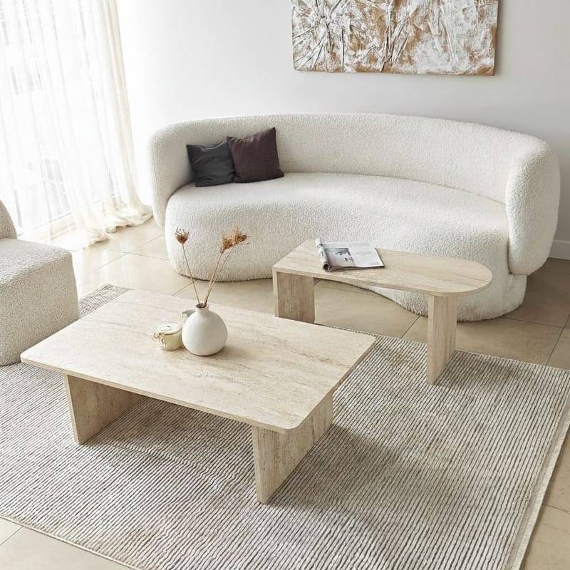 Djarhint Sofabordsett 82 cm - Bronse og travertin - Møbler - Bord - Sofabord & salongbord