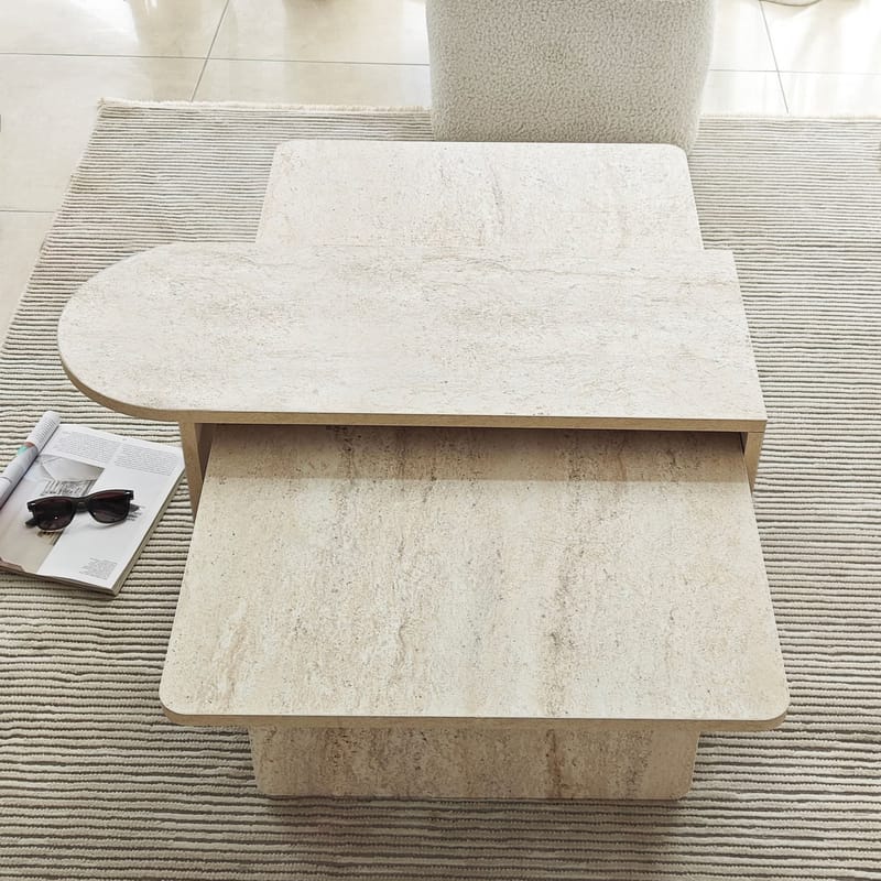 Djarhint Sofabordsett 82 cm - Bronse/travertin - Møbler - Bord - Marmorbord