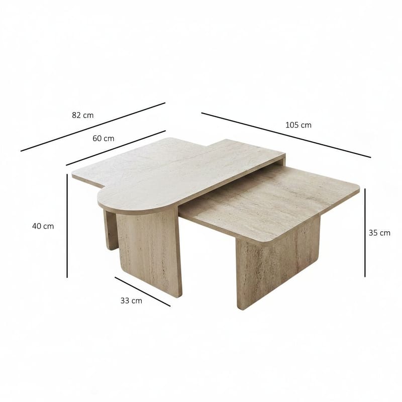Djarhint Sofabordsett 82 cm - Bronse/travertin - Møbler - Bord - Marmorbord