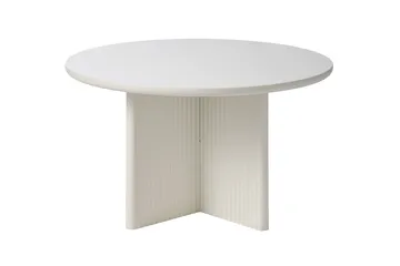 Donald 80 cm Rundt Sofabord med Riflet Korsfot i Malt Tre - Benhvit - Møbler - Bord - Sofabord & salongbord