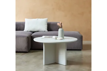 Donald 80 cm Rundt Sofabord med Riflet Korsfot i Malt Tre - Benhvit - Møbler - Bord - Sofabord & salongbord