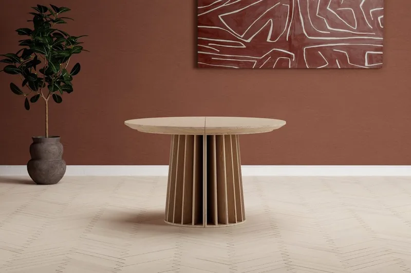 Dope Uttrekkbart Rundt Spisebord 120–210 cm i Tre med Eketrelook, Beige