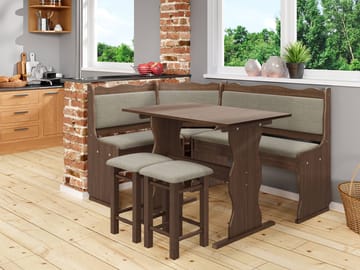 Drosbacken 7-seters spisegruppe for kjøkken - Brun med beige trekk (Matana 18) - Møbler - Bord - Spisegruppe